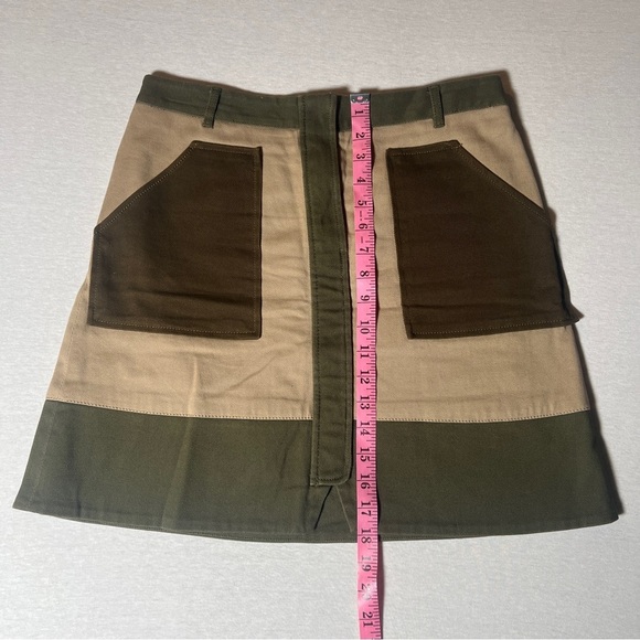Holding Horses Cotton Army Green Canvas Colorblock Utility Mini Skirt, Size 8 - Picture 3 of 7